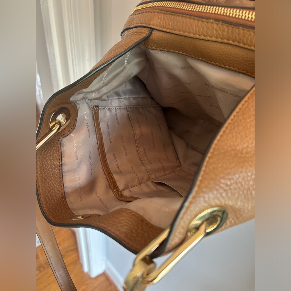 Michael Kors Raven Tote Large Shoulder Bag Acorn (brown) Pebbled Leather Gold - Picture 15 of 16